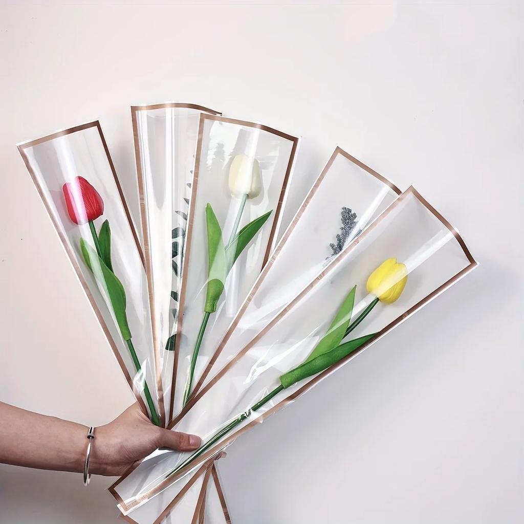 50/100pcs Single rose sleeve flower package bouquet package Valentine's Day with clear cellophane flower packaging bag.