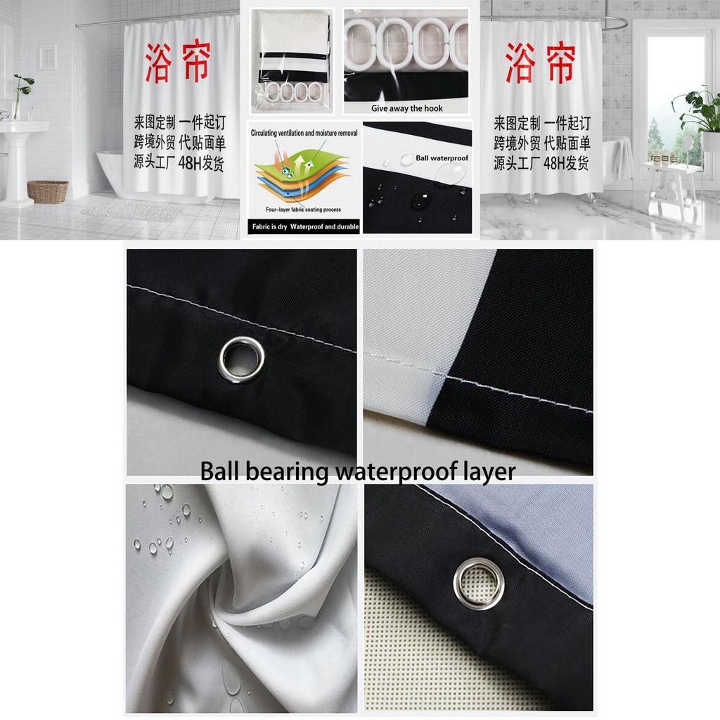 Custom Thick Polyester Waterproof Bathroom Shower Curtain With Digital Printing Nordic Style