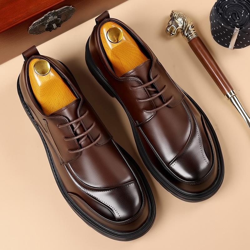 Spring and autumn trend men's business casual leather shoes lace-up big head formal men's leather shoes