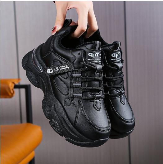 

Dad Shoes Girl Winter 2025 New Versatile Small Thick-soled Fleece Warm Casual Sports Little White Shoes 40 чёрный