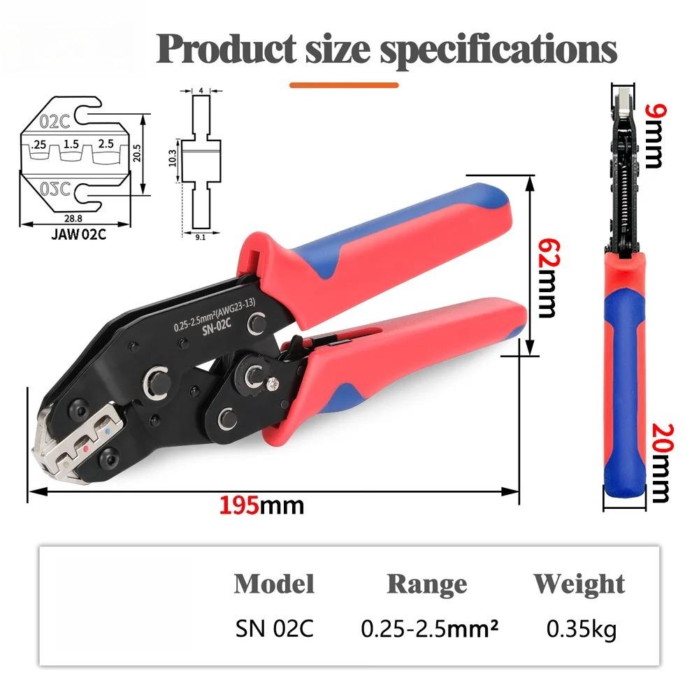 SN-02C Wire Crimping Tool Kit AWG 23-13 for Insulated Wire Electrical Connectors Ring and Spade Terminals and Cable Lugs