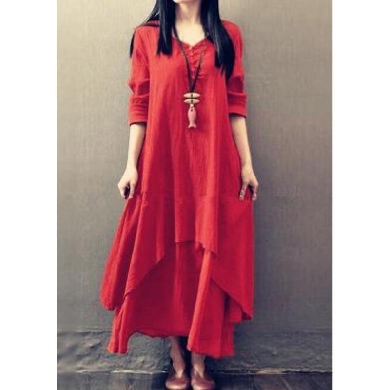 Loose Sleeved Cotton Linen Long Dress