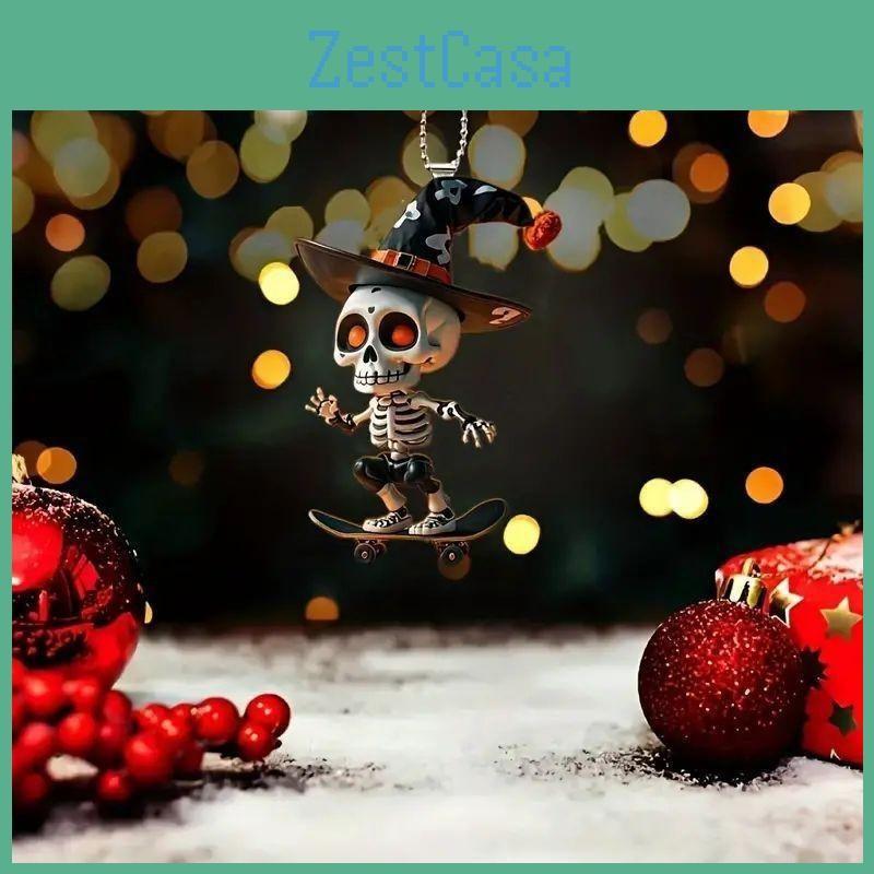 Skeleton 2d Acrylic Skateboard Design Halloween Car Pendant Decoration For