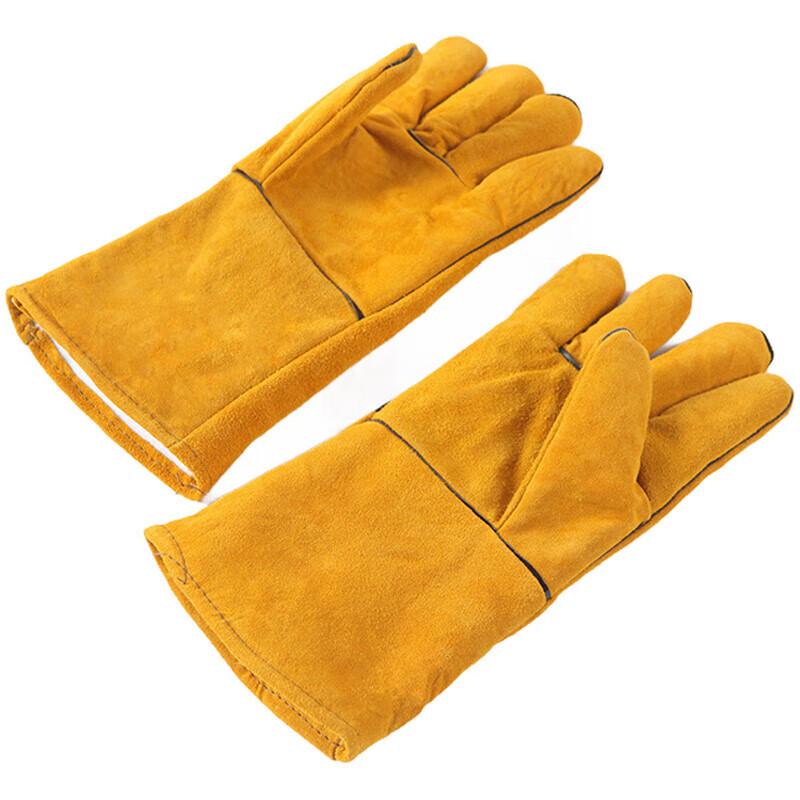 Minggu Welding Gloves Cowhide Leather Hanging Welding Gloves Wear-Resistant Extended Thickened Heat-Resistant Yellow 1 Pair CW038148