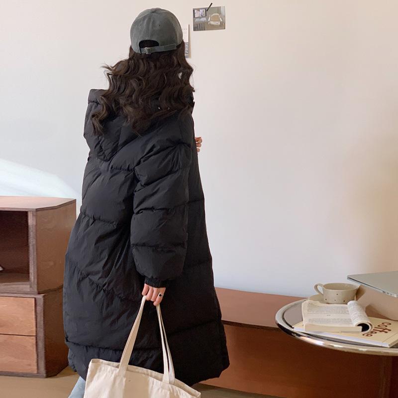 Long big quilt down jacket women's 2024 winter fashion solid color loose thickened white duck down couple knee coat