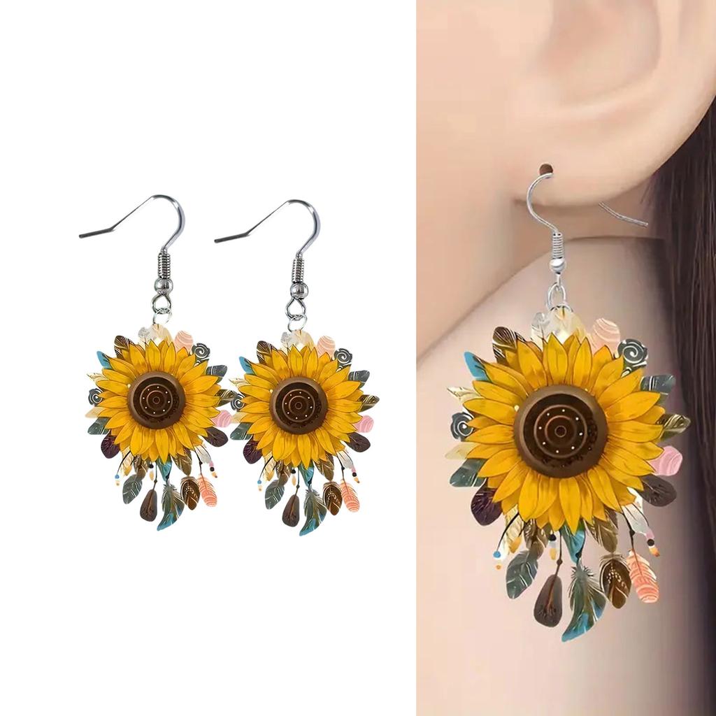 Acrylic Earrings For Daily Outfits Bright Summer Theme Lightweight Comfortable Wear Sunflower Dangle Ear Accessories