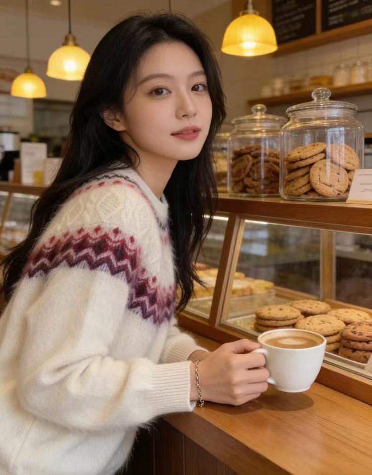 Women's Retro Fair Isle Cashmere Wool Sweater - Loose, Fashion-Forward, Heavyweight Knit in Lazy Style