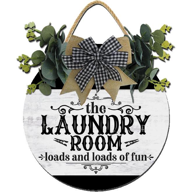 Laundry Room Loads Of Fun Sign,Weird Decor,Rustic Round Wooden Wreath,New Home Housewarming Gift For All Seasons Spring Summer Winter Autumn Fall D10
