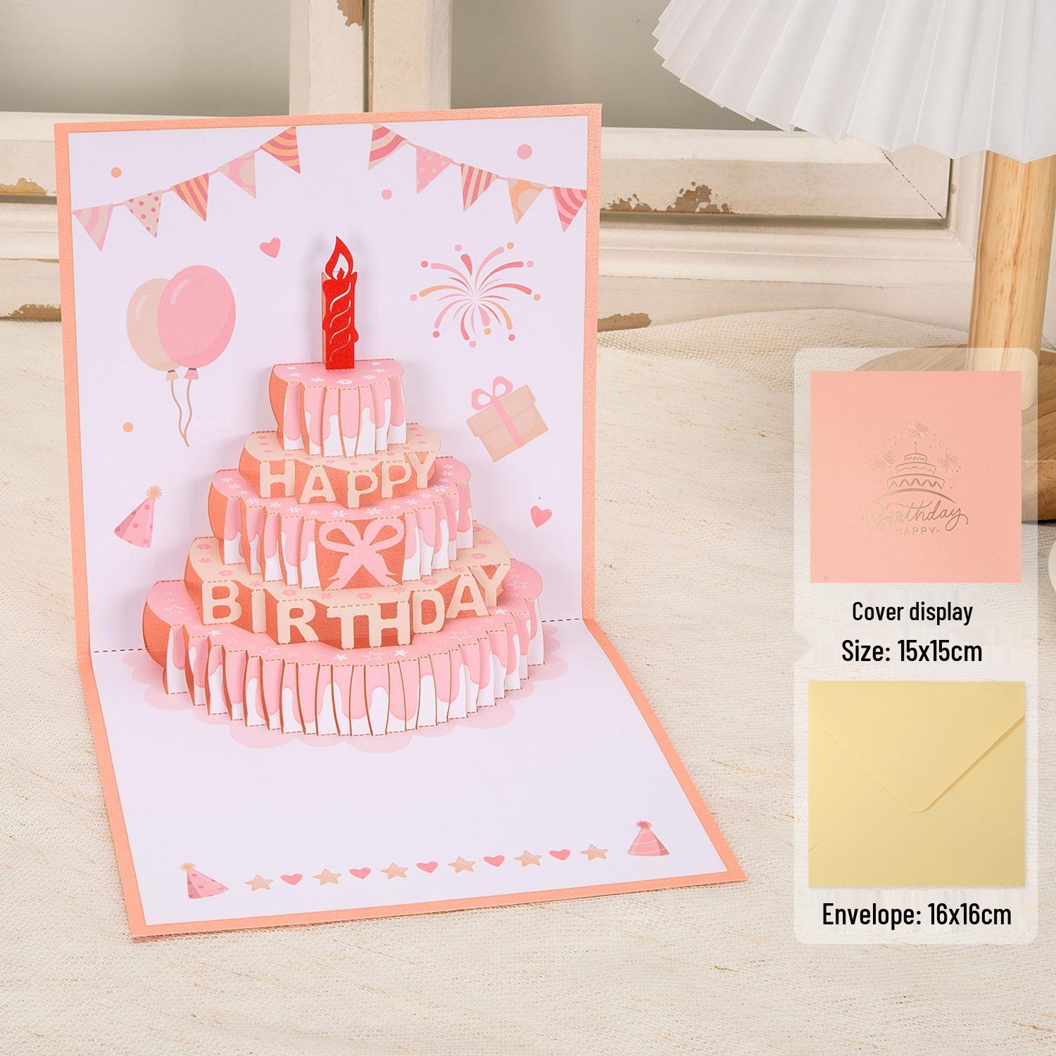 

3D Stereoscopic Music Light Greeting Card: Foldable Cake & Blessing Message for Happy Birthday Gift