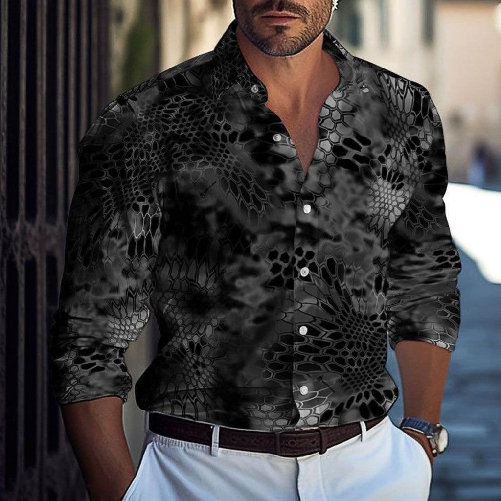 Camicia a Maniche Lunghe con Fantasia Trendy, Elegante Casual da Uomo