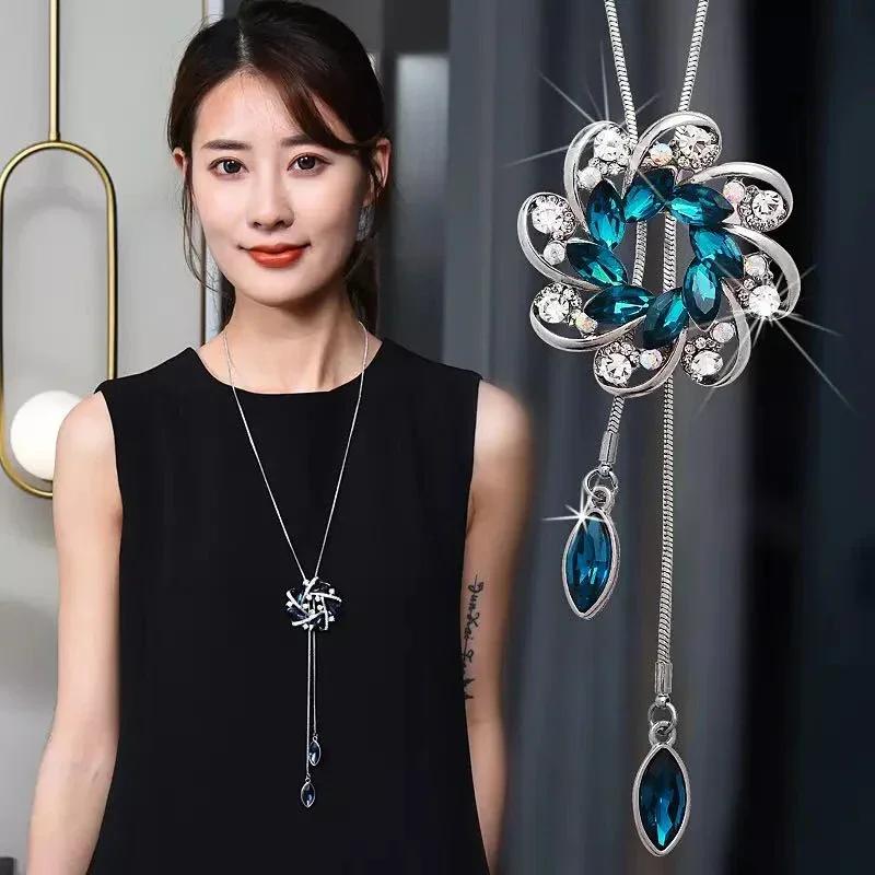 Long Necklaces & Pendants Vinatge Blue Square Necklace for Women Fashion Collier Femme