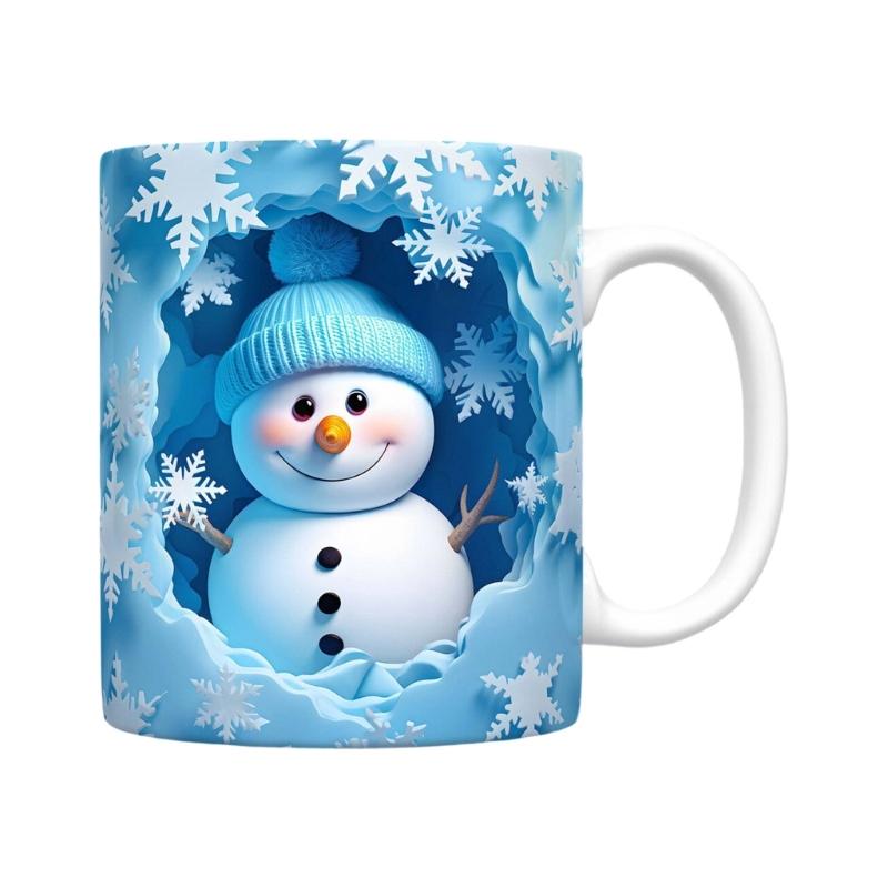 Christmas Themed Ceramic Coffee Mugs With 3D Snowman Artwork Ideal For Hot Beverages And Holiday Gift