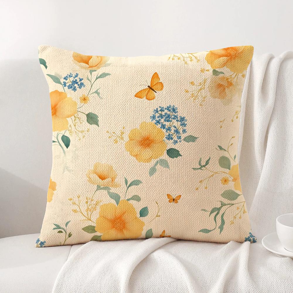 Spring Floral Cushion Cover Natural Linen Organic Fabric Double-Sided Printing Sofa Home Decor Gift Pillow Cover