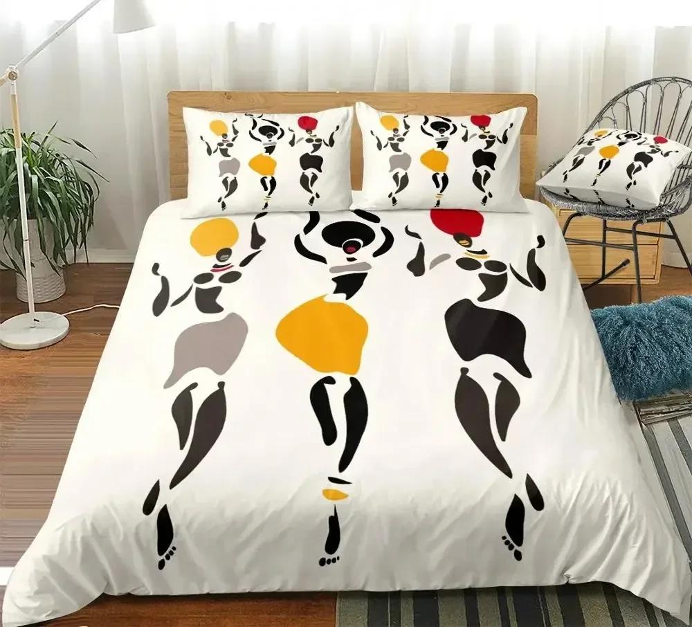 Afrikanische Frau King Queen Bettbezug Retro Exotische Tribal Black Girl Muster Bettwäsche Set Afrika Polyester Quilt Cover Kissenbezug