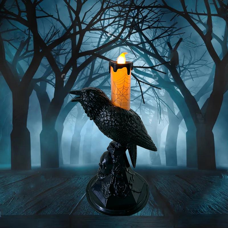 

Halloween Crow Statue Luminous Candlestick Ghost Festival Horror LED Crow Candlelight New Halloween Home Decoration Candlelight помаранчевий