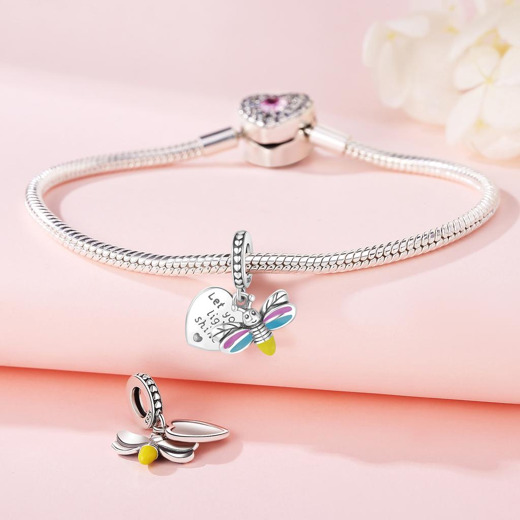 Copper Charms Original Luminous Glue-Bonded Firefly Pendant Beads Fit Bracelet Jewelry Diy Women Gift Accessory