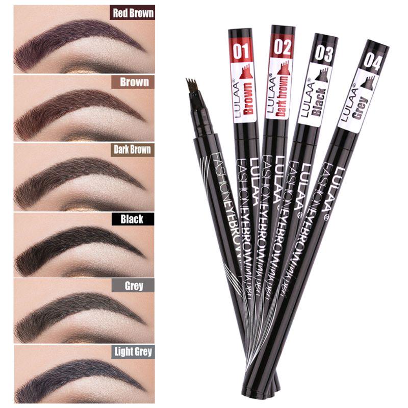 Waterproof Sweatproof Eyebrow Pen 4-Head Fork Tip Eye Brow Enhancer Long Lasting Eyebrow