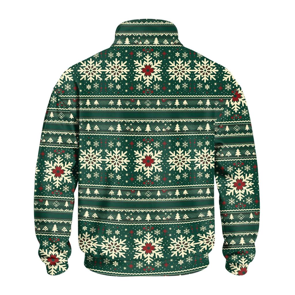 Men's Casual Quarter-Zip Stand Collar Sweatshirt with Christmas Print, Holiday Pullover