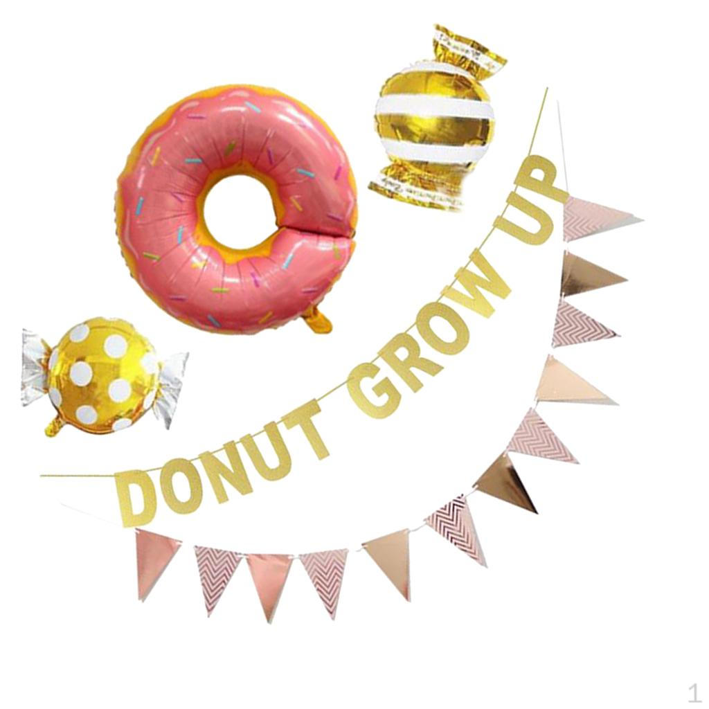 Donut Balloons and Birthday Card Set, for First Party, Baby Shower Party Donut Grow Up-F
