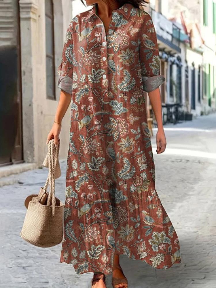 Womens Printed Polo Collar Midi Dress In Multiple Patterns