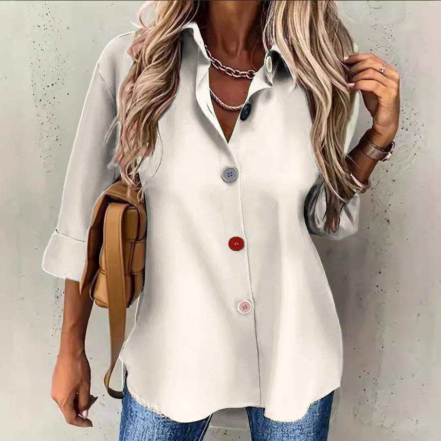 Women Autumn Long Sleeve Single Breasted Blouse and Shirts Candy Color Button Solid Shirts Tops