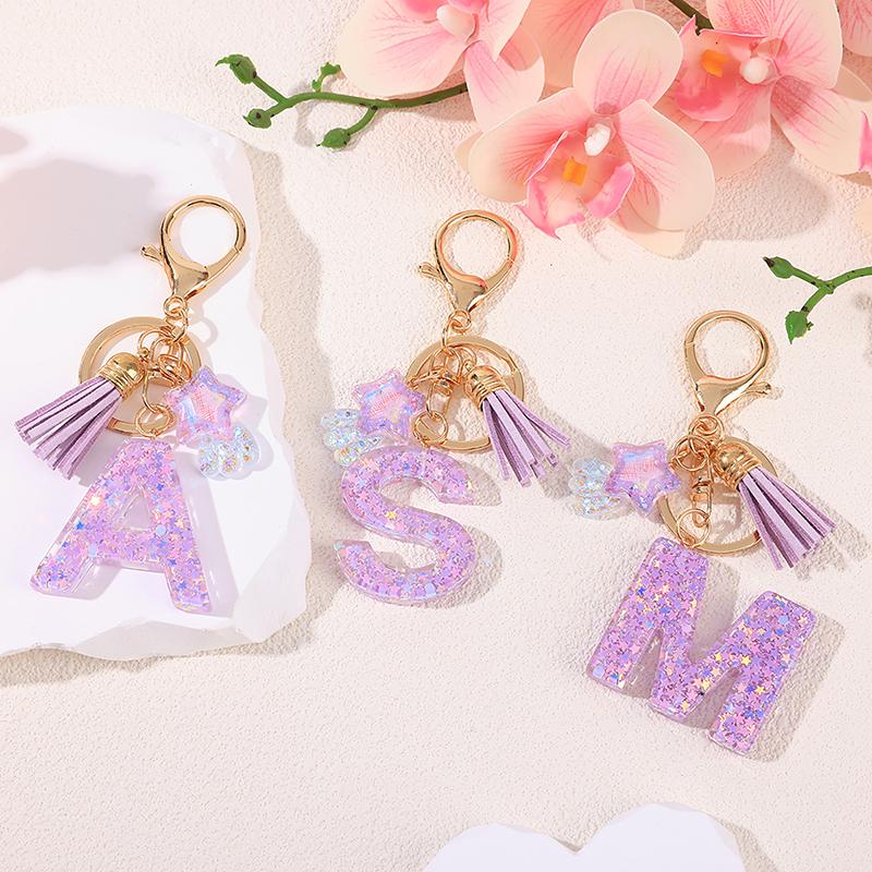 Diy A-Z Letters Keychain Metal Holder Pendent Key Chain Women Car Key Ring Simple Letter Name Key Party Gift Jewelry