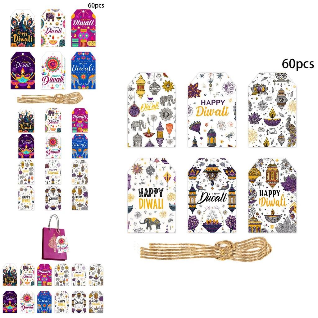 Diwali Theme Hang Tags For Party Decorations With 60pcs Paper Festive Labels