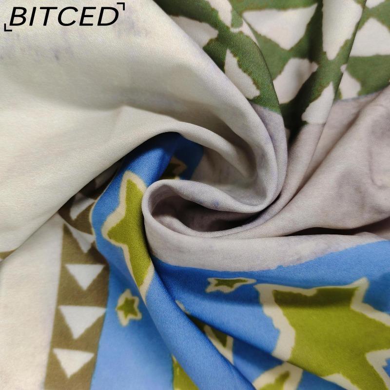 BITCED Women's Spring Elegant Commuter Print Lantern Sleeve Waist-cinched Full-skirted Dress