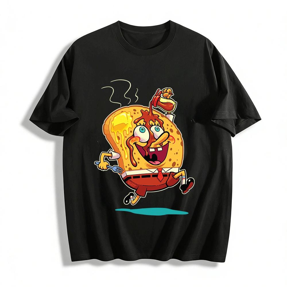

SpongeBob Toast Print Top Funny Cartoon Graphic Tee Pure cotton T-shirt XXS