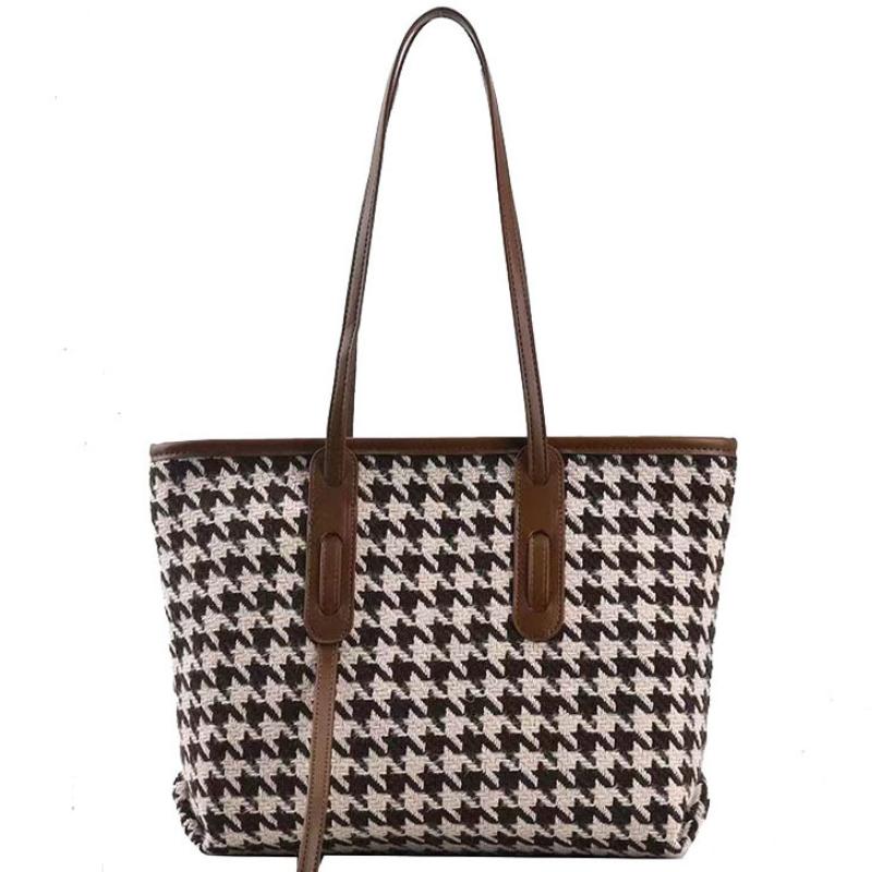 Handtaschen mit großem Fassungsvermögen für Damen im Retro-Trend, vielseitige Freizeittasche, tausend Vögel, Gitterfarbe, neue Mode