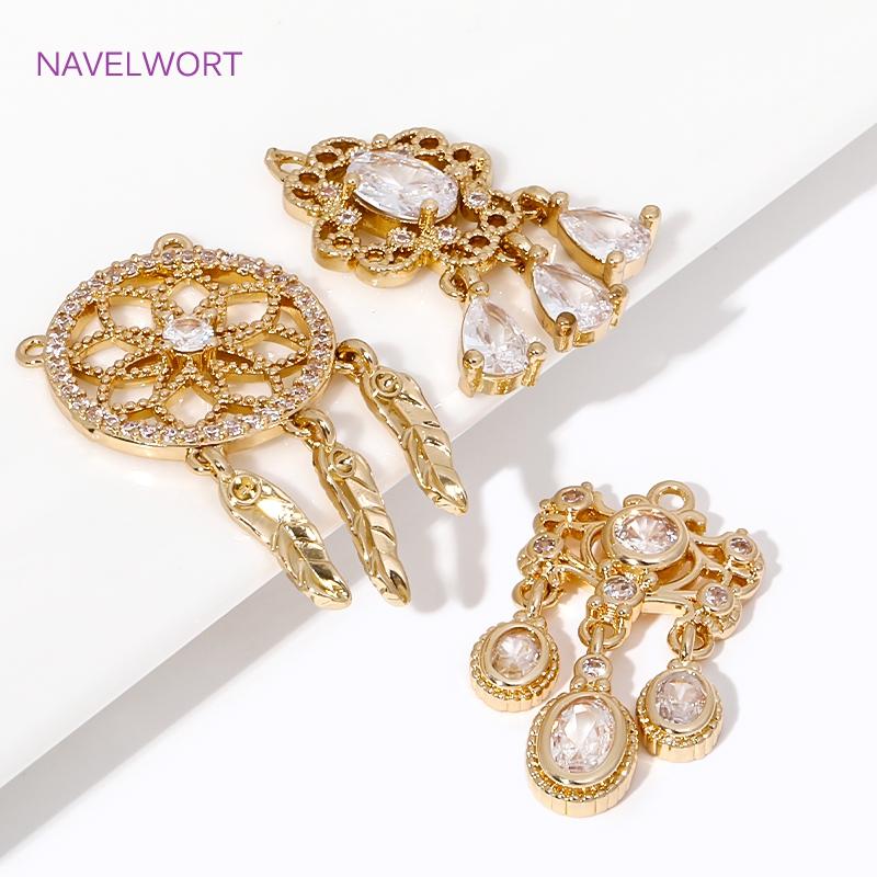 2/4Pcs Brass Leaf Charms 18K Gold Plated Charms Connector,Inlaid Zircon Leaf Charms Pendants For Jewelry,DIY Jewelry Material
