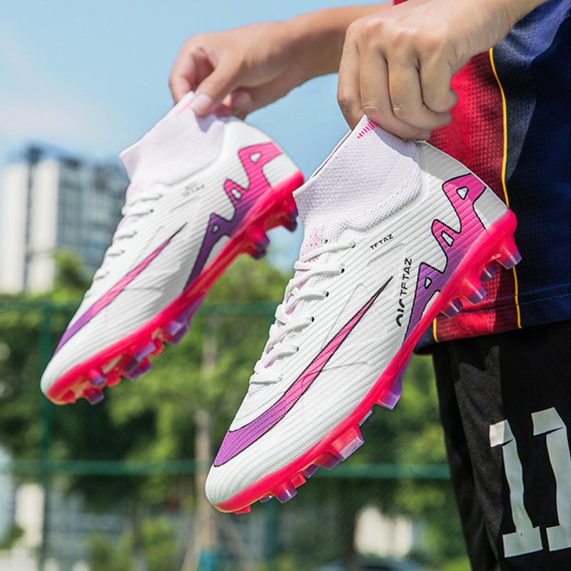 A pair of shipped X10 fly-woven football shoes men's high-top long nails TF broken nails grass training shoes