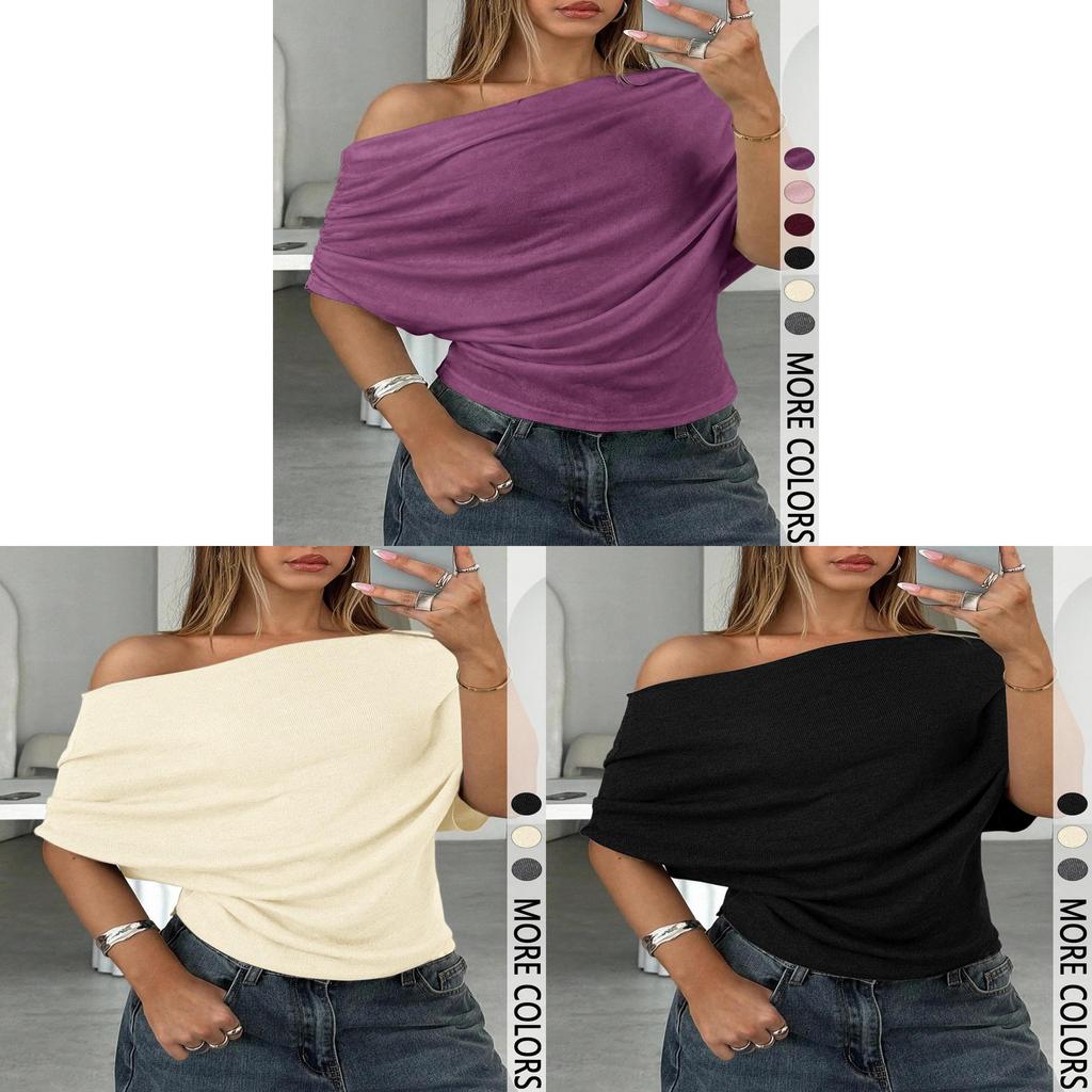 Summer Womens T Shirt With Modale Fabric Short Sleeve One Shoulder Casual Style For Daily Wear