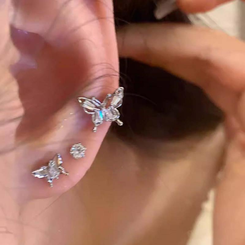 6Pcs/Set Vintage Aesthetic Crystal Butterfly Stud Earrings for Women Men Delicate Zircon Small Earrings Y2K Jewelry Accessories