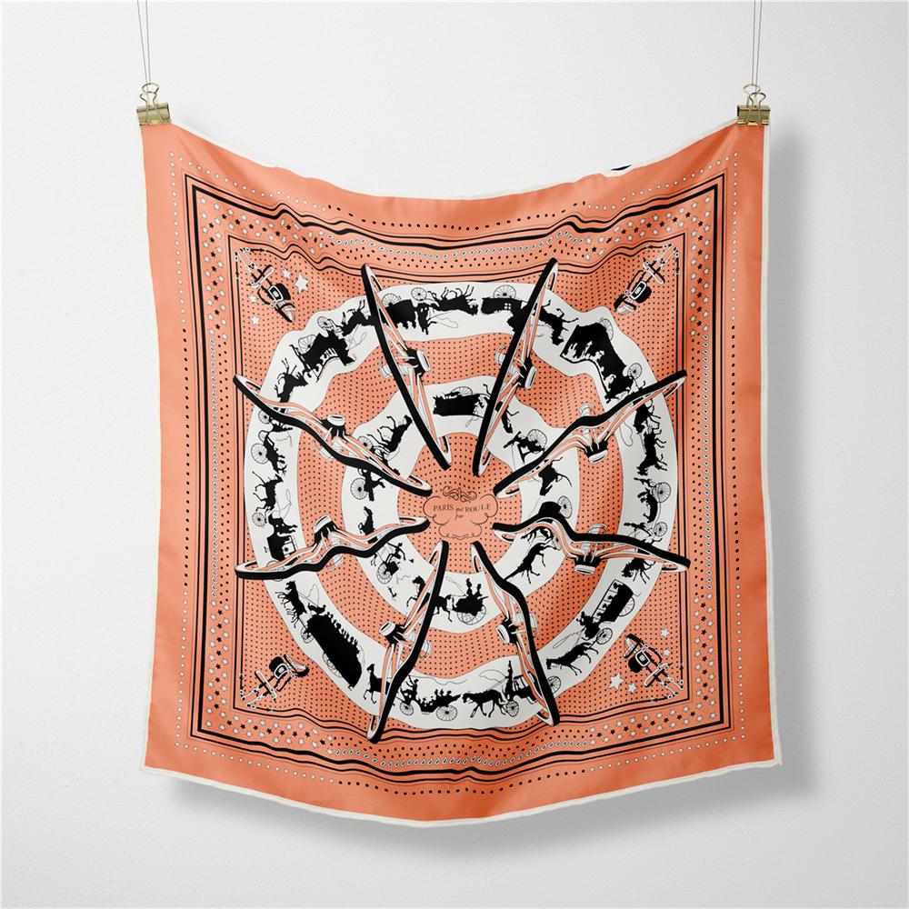 POBING Twill Silk Scarf Woman Water City Print Square Scarves Bandana Small Hijab Foulards Lady Tie Headband Neckerchief 53CM