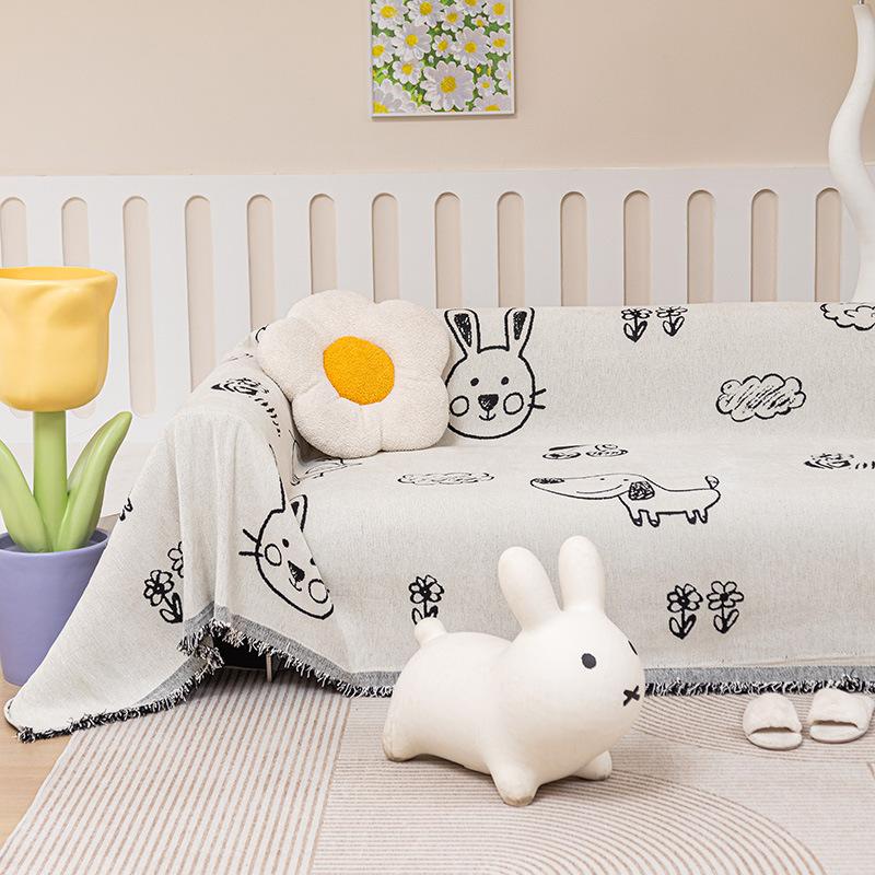 INS Simple Cartoon Sofa Towel Chenille Anti-Scratching Sofa Cover Cloth Four Seasons Universal Sofa Cover Cover Sofa Cover