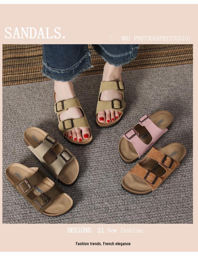 Women's Retro Genuine Leather Birkenstock Shoes, Inner Height-Increasing, Single Strap Beach Slippers, Sizes 35-46 Available