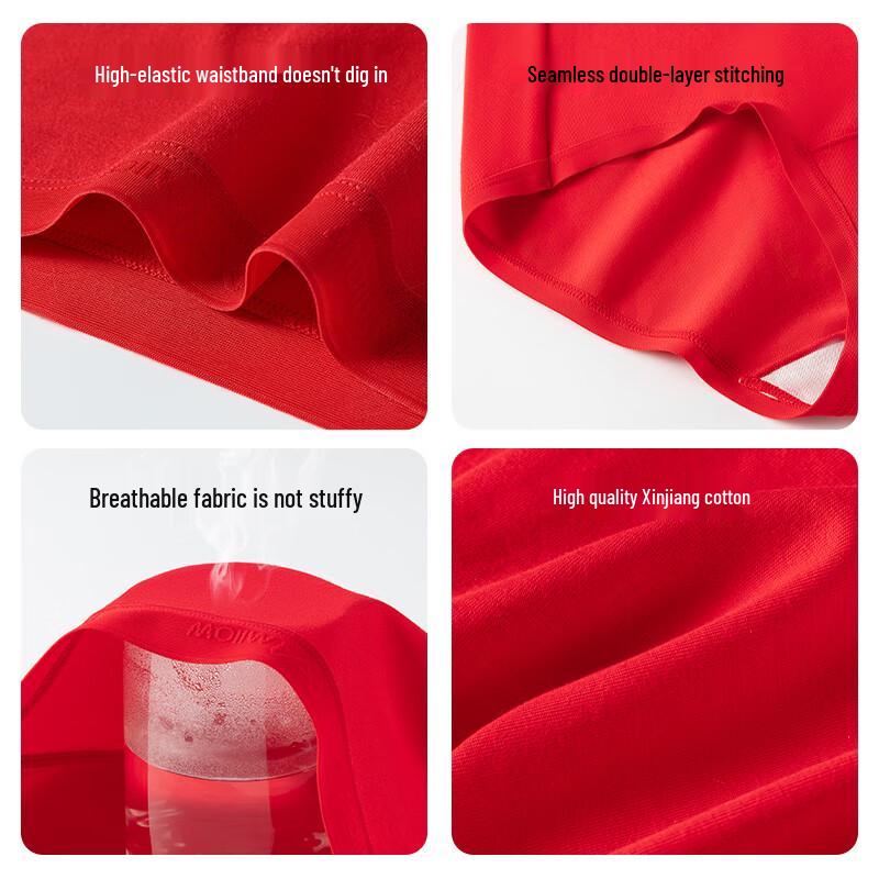 MIIOW Women's Lucky Red Cotton Antibacterial Mid-Rise Briefs 3-Pack