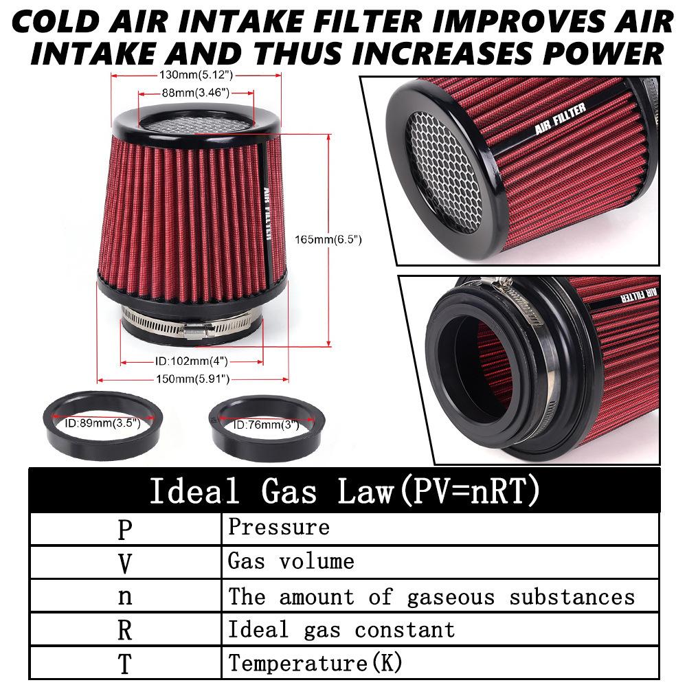 1PC Universal Durable Conical High Flow Air Filter 3 3.5 4 inch 76 89 102 mm Cold Air Intake for Race Car Modified Vehicle