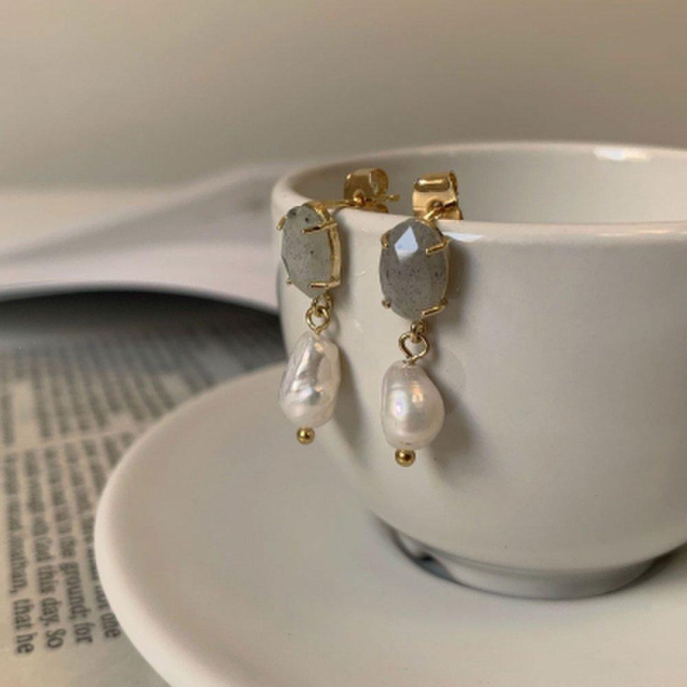 [Earrings available] Natural freshwater pearl drop gemstone earrings