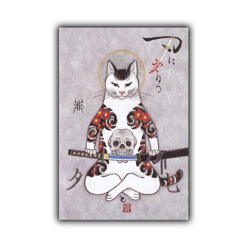 Retro Art Poster Japanese Style Funny Tattoo Pattern Cat Pictures Canvas Print Living Room Wall Art Corridor Home Decor Painting