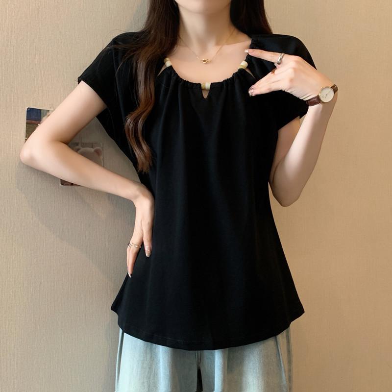 

Plus Size Women s Summer Pleated Short-Sleeve Top with Flutter Sleeves 3XL чёрный