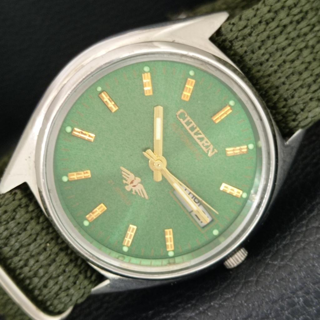 VINTAGE CITIZEN AUTOMATIC 8200 JAPAN MENS GREEN COLOR DIAL WATCH a709335-1