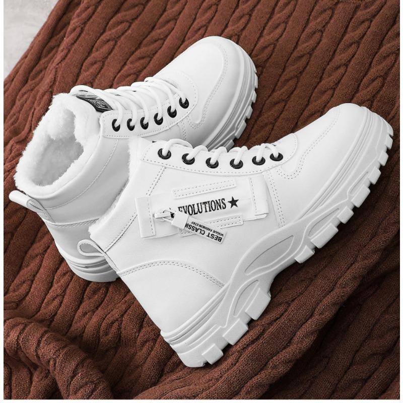Fashion Women's Winter Snow Boots Fashion Warm Fleece Lined Thickened Cotton Waterproof Lace-Up Resistant All Match Cotton Boots
