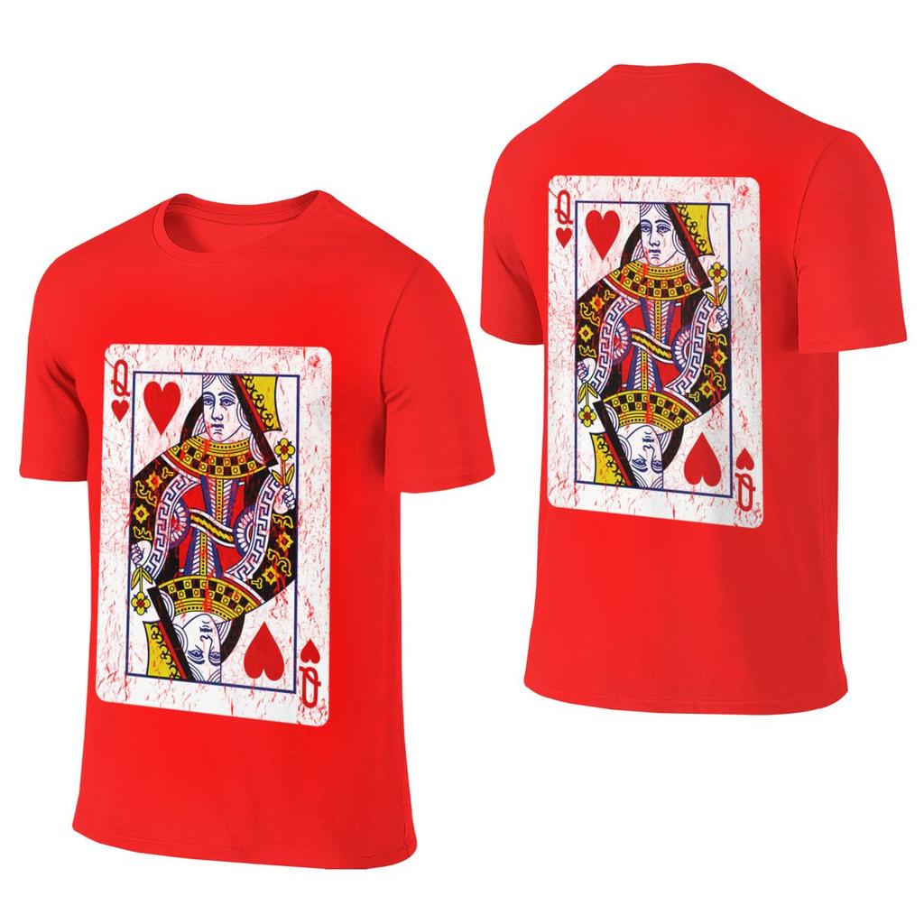 Queen Of Hearts Playing Card Short Style Reversible Tshirt Casual Vibe Korean Atmosphere Tshirt