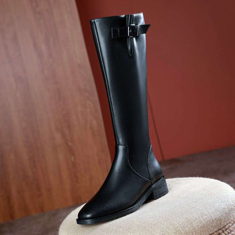 

Fashion Spring Autumn Square Toe Leather Middle Heel Knee High Shaft Shoes Woman Chic and Elegant Hot Sale 2025 New Long Boots for Women 35