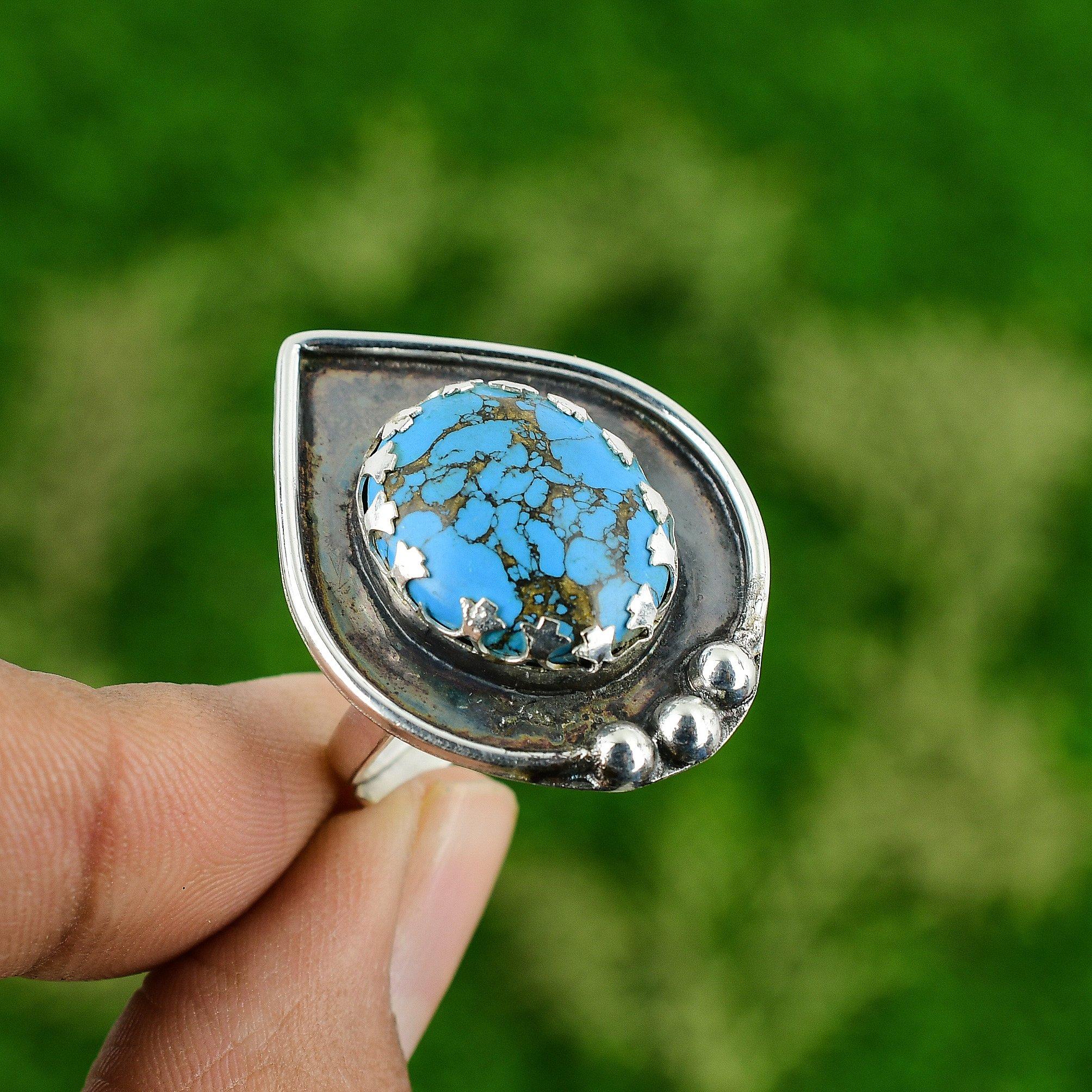 

Подарок для нее Натуральная тибетская бирюза Мульти камень Регулируемое кольцо Серебро 925 пробы Adjustable