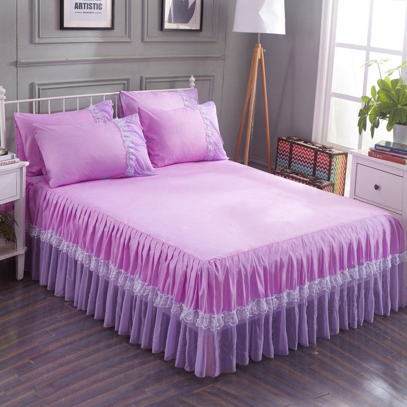 3pcs Summer Lace Solid Color Bed Skirt Transparent Gauze Skirt Hem Cotton Bed Cover Environmentally Friendly Comfortable Bedding
