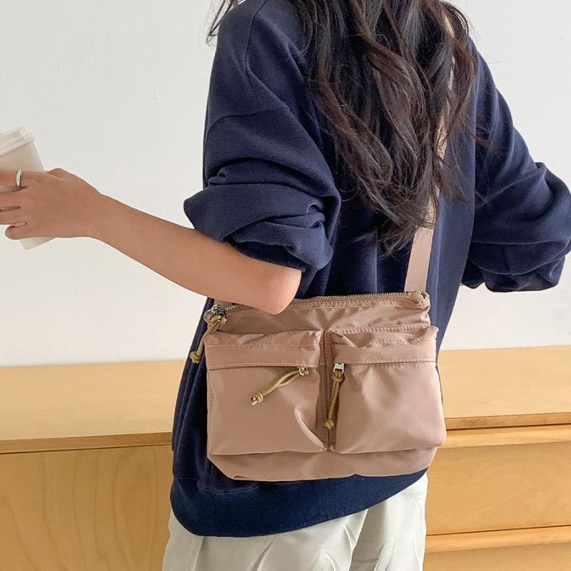 Women's Lightweight Nylon Cloth Crossbody Bag Female Multi Pocket Shoulder Bags Solid Color Casual Ladies Purse Handbags
