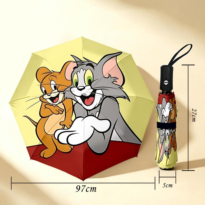 Tom Jerry 8 Ribs 3Fold Black Glue Uv Protection Umbrella Sun Protection Rainproof Compact Folding Umbrella For Travel Daily Use C9241615